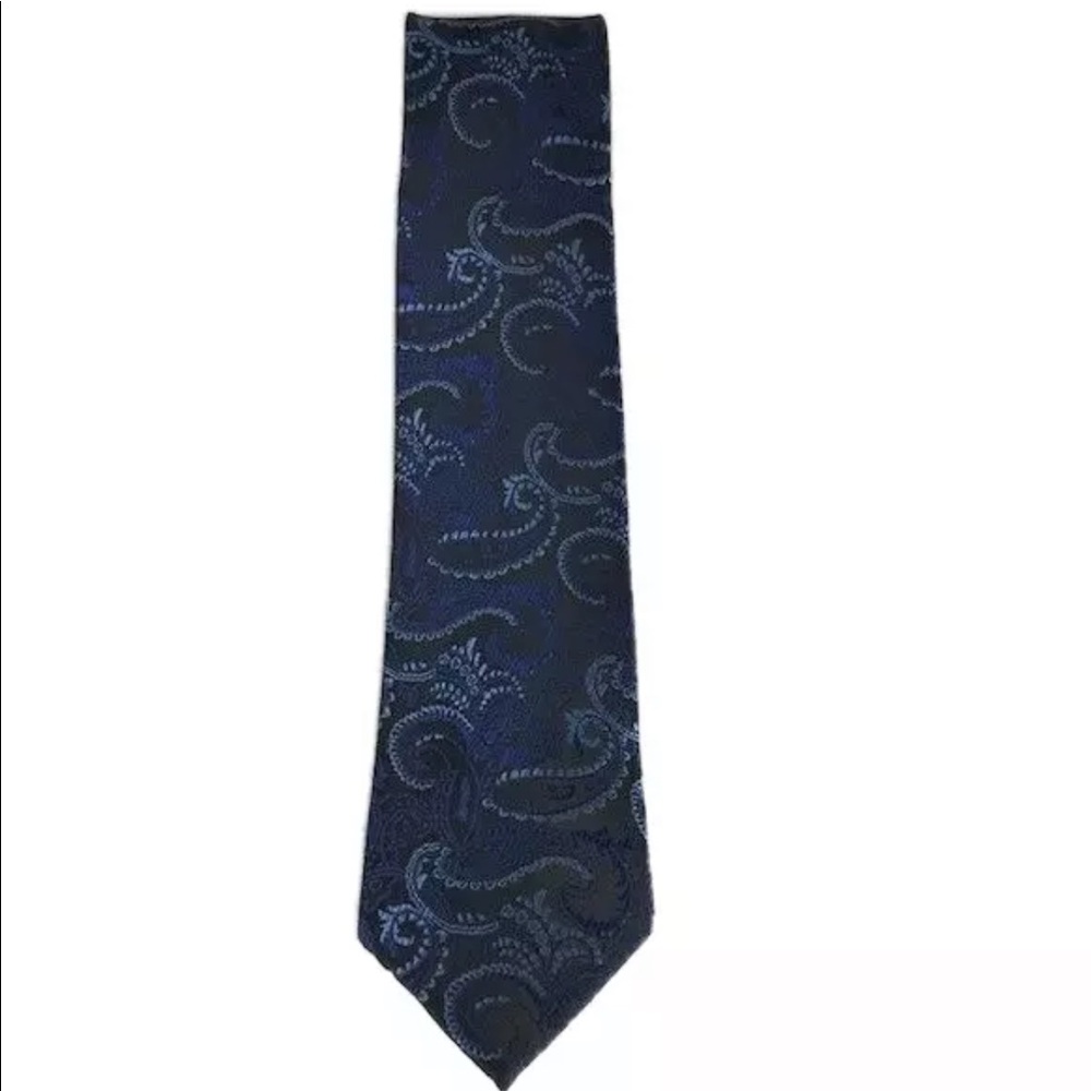 Zenio Men's Skinny Tie Black Royal Blue 100% Microfiber Paisley Pattern 2.75"